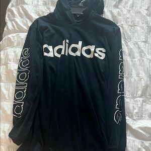 Boys Adidas Black Hooded Tshirt with White Lettering
